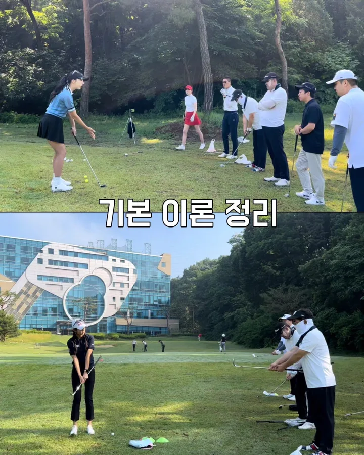 기본 이론 정리 장면 — 참가자들이 모여 설명을 듣고 함께 자세를 잡는 모습